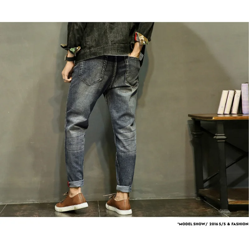 Men Clothing Autumn and Winter Straight Loose Cylinder Jeans Vintage Chaopai Elastic Force Comfortable Blue Harun Trousers Women