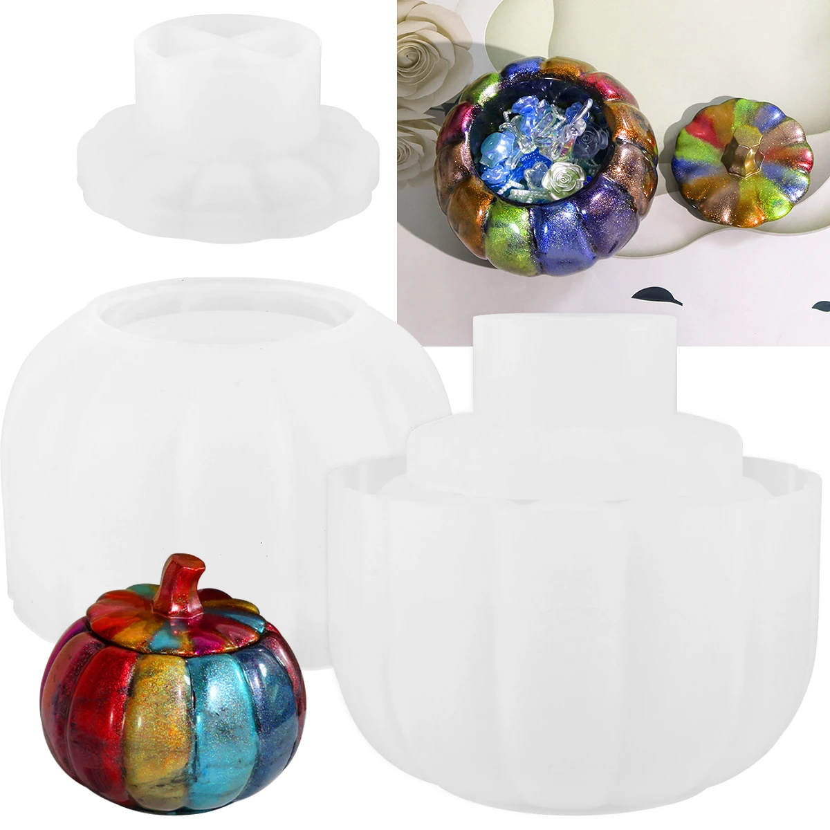 

2Pcs Pumpkin Resin Mold Silicone Pumpkin Casting Mold Reusable DIY Epoxy Resin Mold Creative Casting Craft Mold Decorative