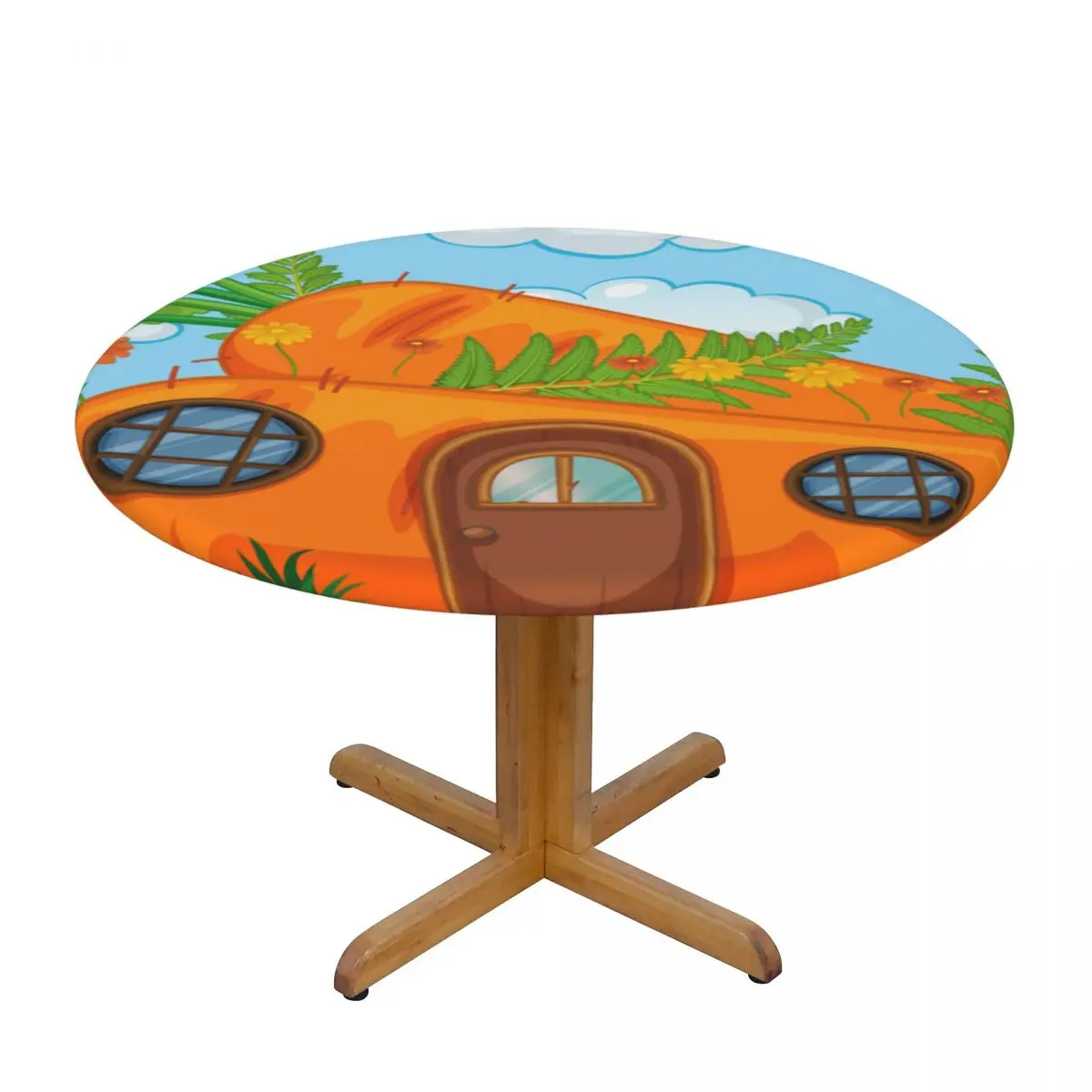 

Fitted Round Tablecloth Protector Soft Glass Table Cover Fantasy Carrot House Anti-Scald Plate Kitchen Home Tablemat