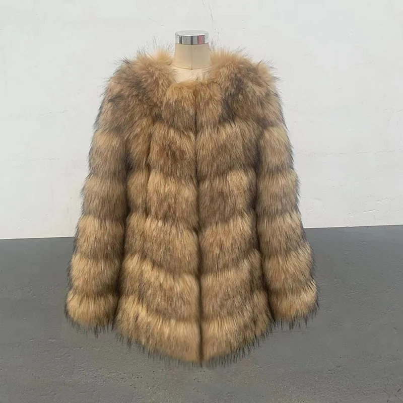 FANPUGUIZHEN 2022 Winter New Fashion Women Faux Fur Coat Female Elegant Fluffy Thick Warm Artificial Fox Fur Jacket Outerwear