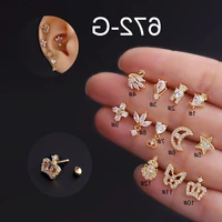 1piece 0 8mm rod stud earrings for women fashion jewelry ear cuffs 20g titanium steel piercing crown star earrings single