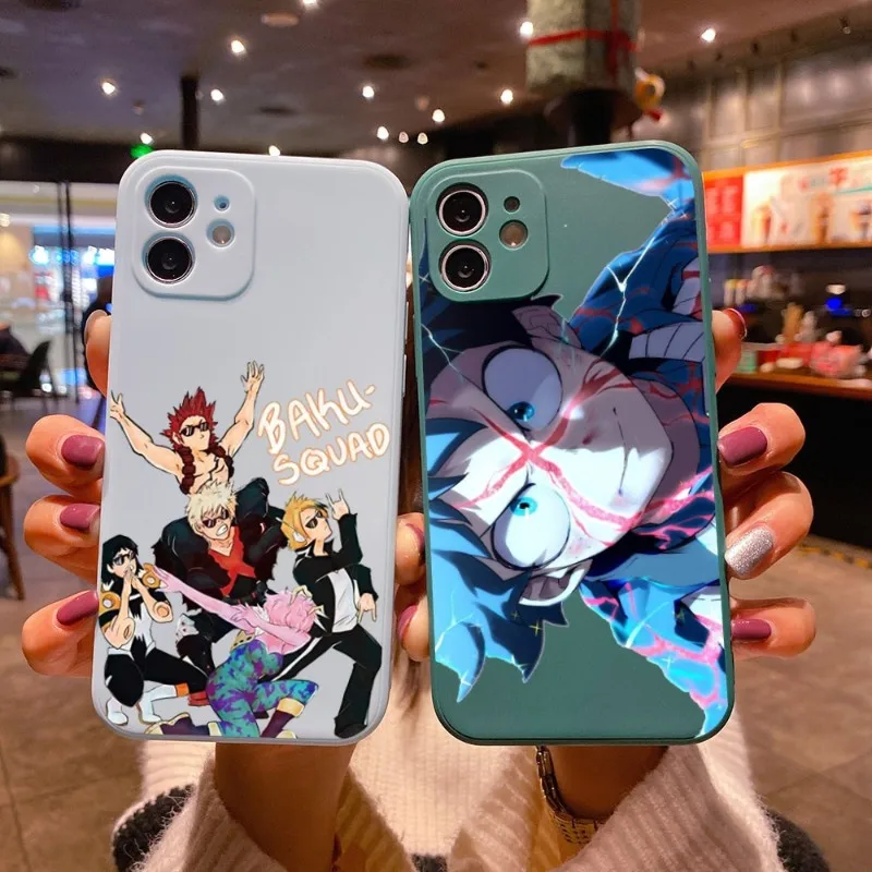 

Чехол для телефона My Hero моя геройская Академия для IPhone 14 11 12 13 Pro Max X XR XS Max 6 6S 7 8 Plus SE 2022, жидкий квадратный цветной чехол для телефона