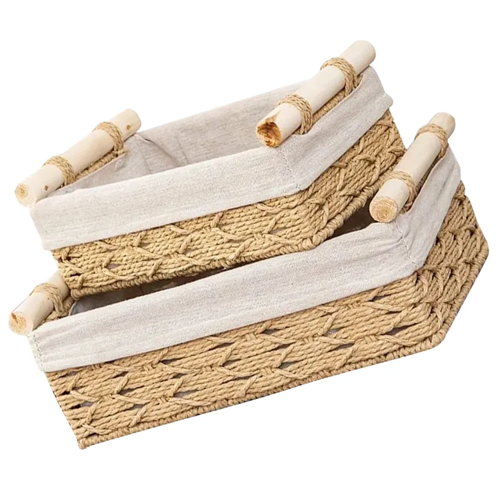 

2 Pcs Woven Rope Storage Basket Multi-function Portable Paper Organizer Storage Binss Decorative