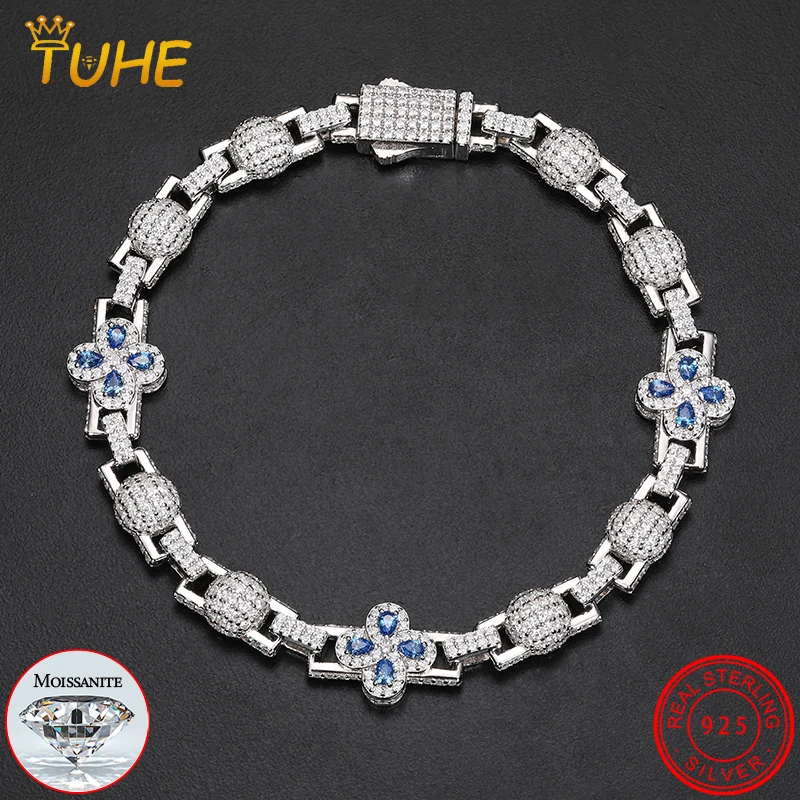 Новый дизайн браслет Lucky Flower из муассанита для женщин и мужчин стерлинговое