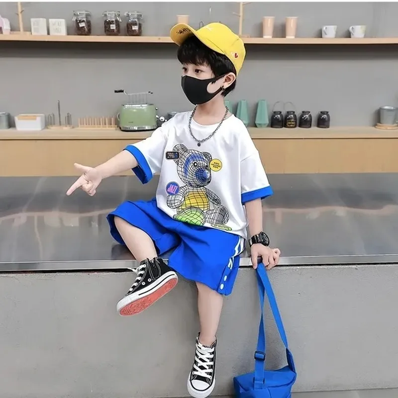 

3-12Y Boys Summer Set 2023 New Children's Baby Fashionable Short Sleeve T-shirt Shorts Two Piece Set Kids Outfits