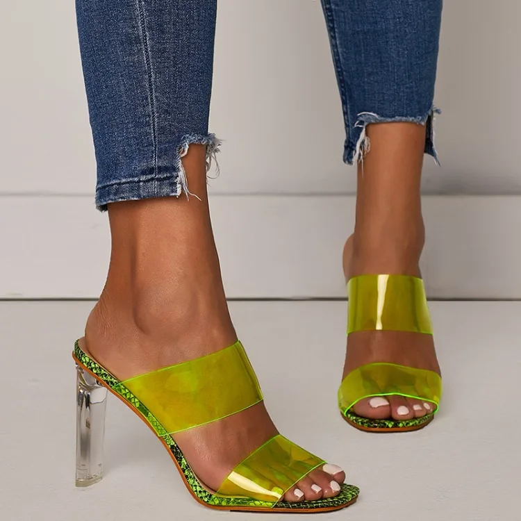 

New Women PVC Transparent Slippers Open Toes Sexy Serpentine High Heel Crystal Womens Shoes Transparent High Heels 11cm Slippers