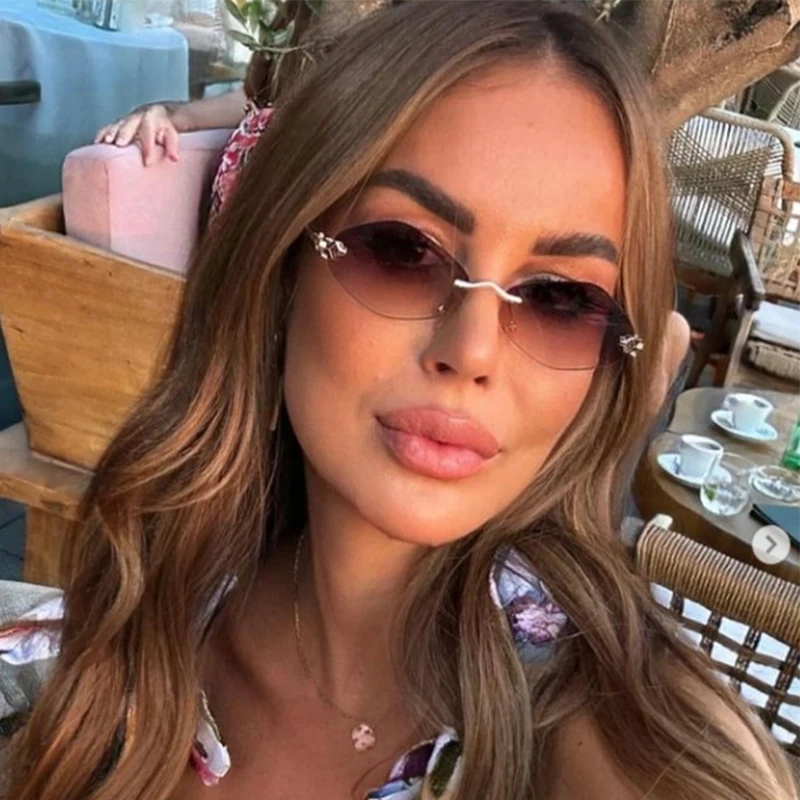 Роскошные брендовые многоугольные женские солнцезащитные очки без оправы