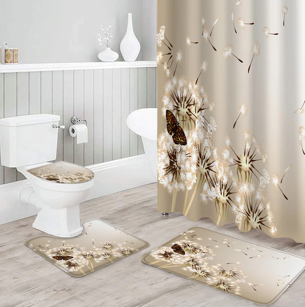 

Душевая занавеска с рисунком одуванчика бабочки цветов Набор ковровых покрытий крышка для унитаза коврик для ванной бытовой