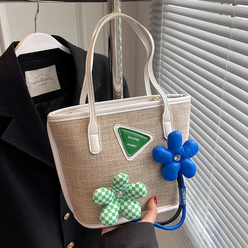 

Summer Bohemian Beach Straw Bag New Fashion Women's Handbag Designer High Quality Female Bucket Bag Shopper Flowers Zipper Purse