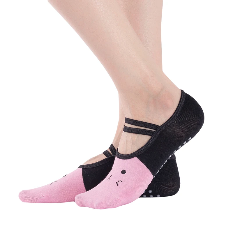 

Бандажные носки для йоги для женщин, нескользящие носки для пола, быстросохнущие спортивные аксессуары с открытой спиной и принтом в виде кошки