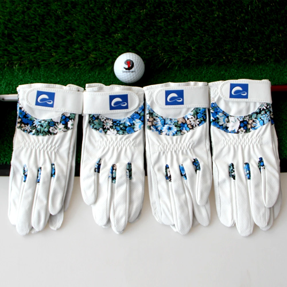 1 Pair Fashion Women Golf Gloves Palm Sheepskin Hand Back Printed Mesh Nano Microfiber Cloth Breathable and Wear-resistant New