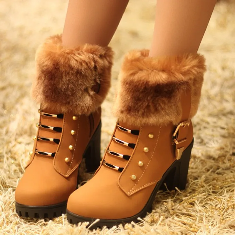 

Hot Autumn Women's Ankle Boots Female High Heels Shoes Flock Fashion Zipper Chunky Heels Short Botas for Ladies Casual Footwear