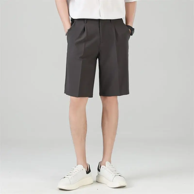 

2023 Korean Style Men Shorts Matching Belt Knee-length Solid Short Trousers Summer and Spring Casual Straight Bermuda Z31