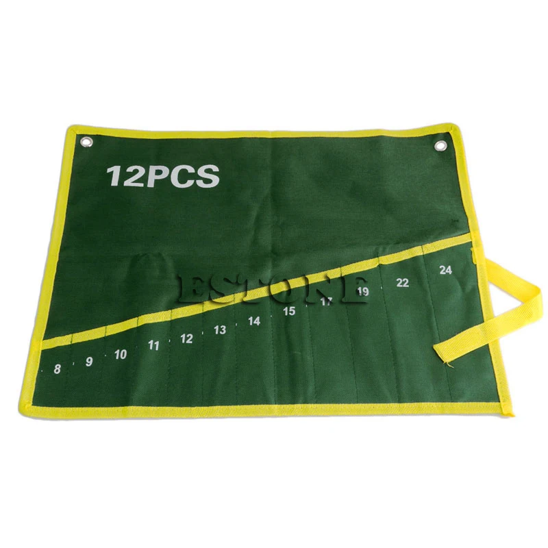 

581C 12 Pockets Durable Canvas Spanner Wrench Tool Roll Up Storage Bag