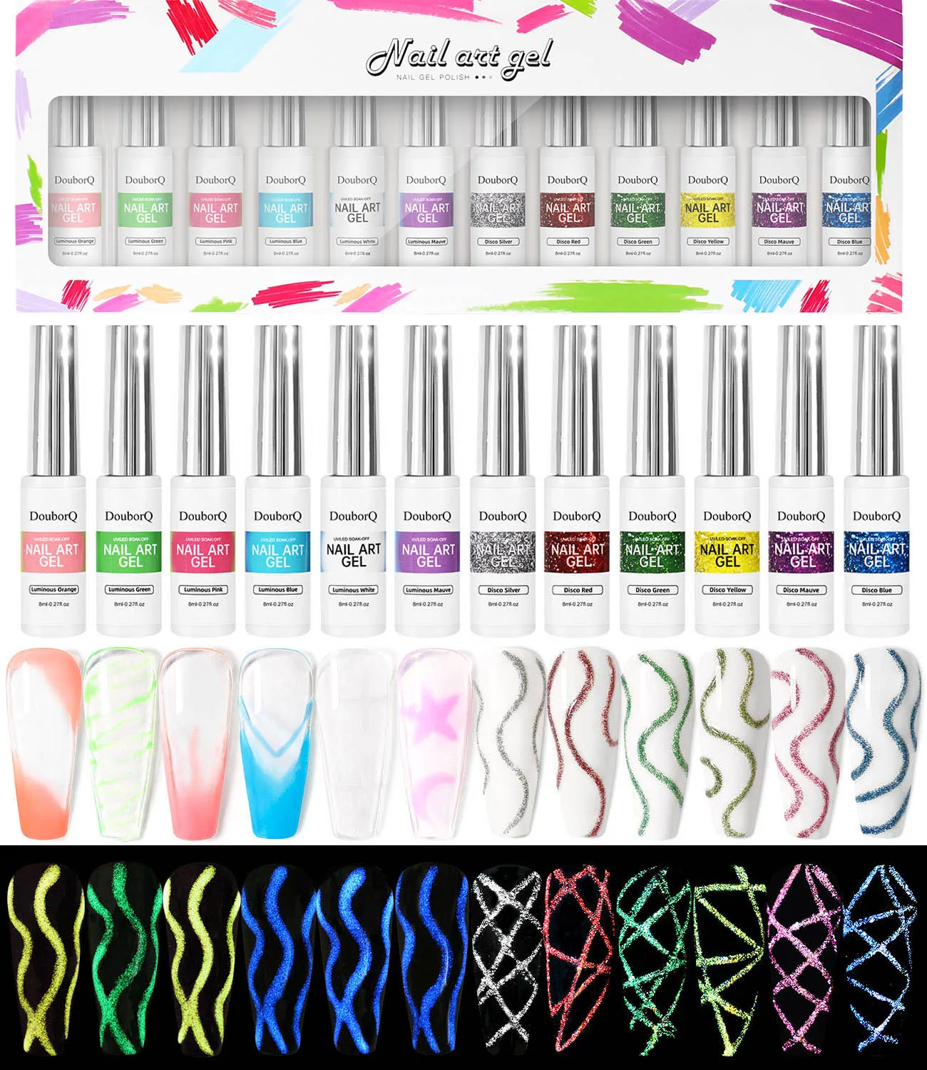 

Reflective Glitter Painted Liner Gel Nail Polish Set, 12 Colors Line Art Painting Gel Polish Set For DIY Nail Line Drawing UV LE