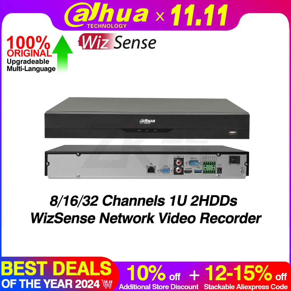 Dahua NVR5216-EI NVR5232-EI 16/32CH 1U 2HDD Сетевой видеорегистратор WizSense AI By NVR Face SMD Обнаружение