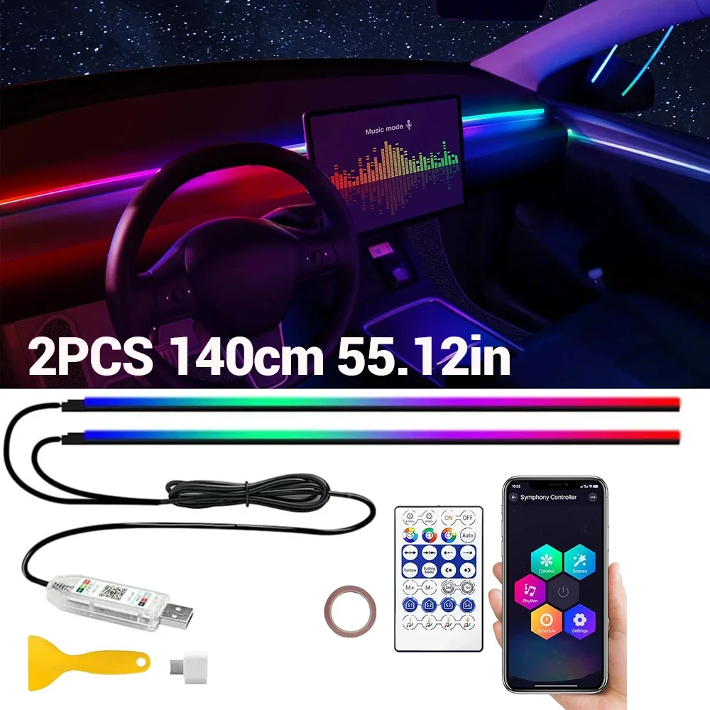 

Акриловые RGB LED-ленты Для Салона Автомобиля: Динамическая, Красочная Подсветка С USB-интерфейсом, Синхронизация С Музыкой
