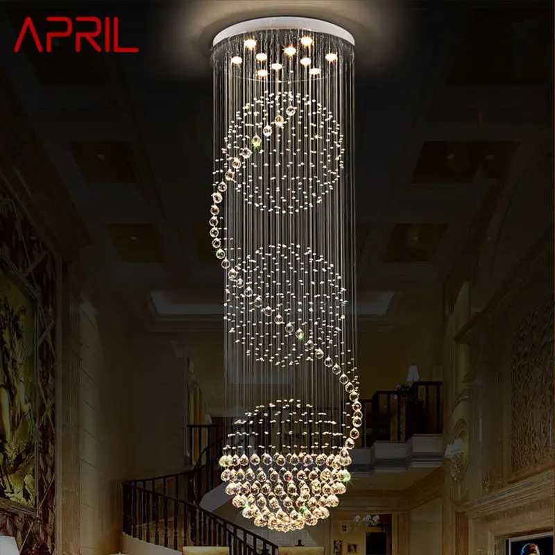 

APRIL Modern Crystal Pendant Light LED Creative Luxury Chandelier Lamp for Home Living Room Villa Duplex Staircase Decor