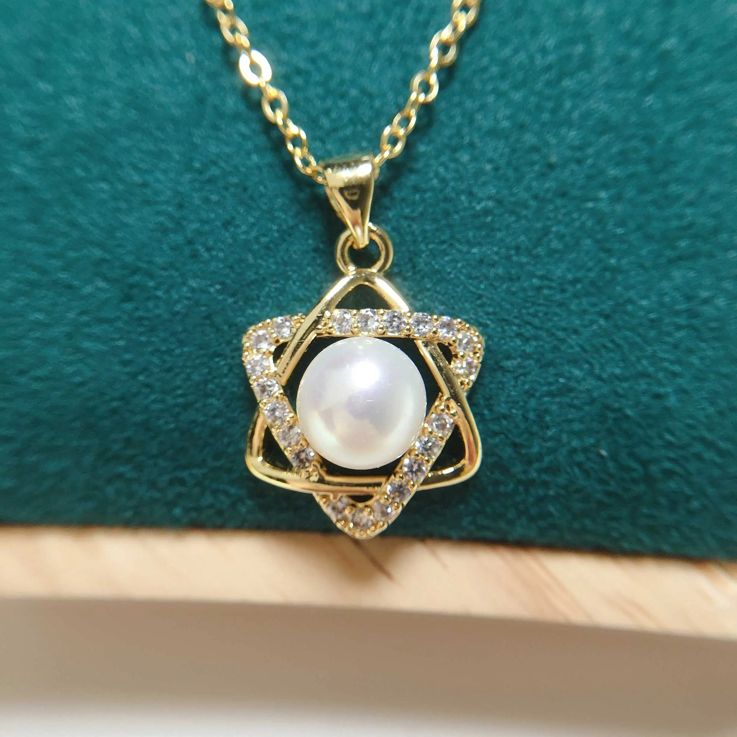 Женский подвеска Шестиконечная звезда из жемчуга 100% натуральный, оправа из серебра 925 и позолота, ювелирные аксессуары.