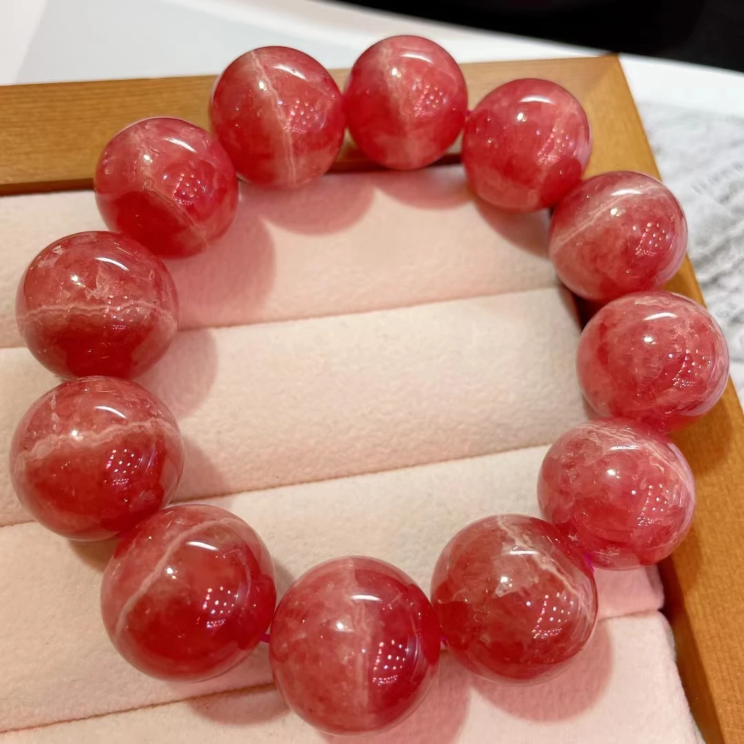 

Браслет из натурального розового родохрозита, стрейчевый камень, Круглый прозрачный кристалл, 19 мм, большие размеры, ювелирные украшения ...