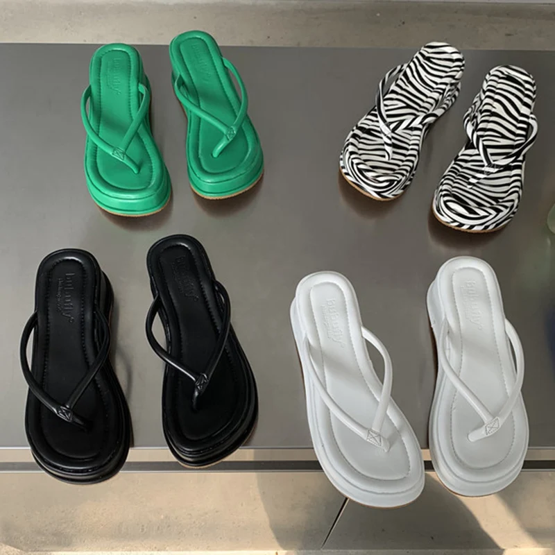 

2022 Summer Elegant Women High Heels Wedges Slippers Casual Outdoor Beach Slides High Quality Lady Green Flip Flops Sandal Shoes