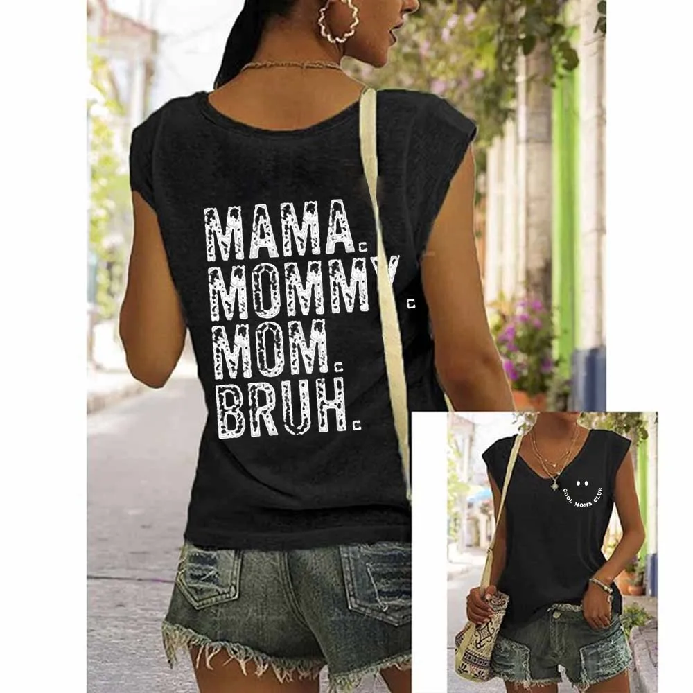 

Rheaclots Women's Cool Moms Club, Mama Mommy Mom Bruh Printed Casual V-Neck Tank Top