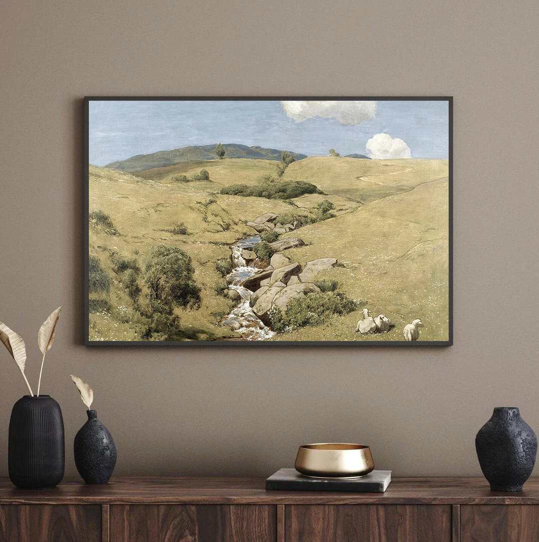 Винтажная ветряная мельница деревенский дом овца крупный рогатый скот лесной