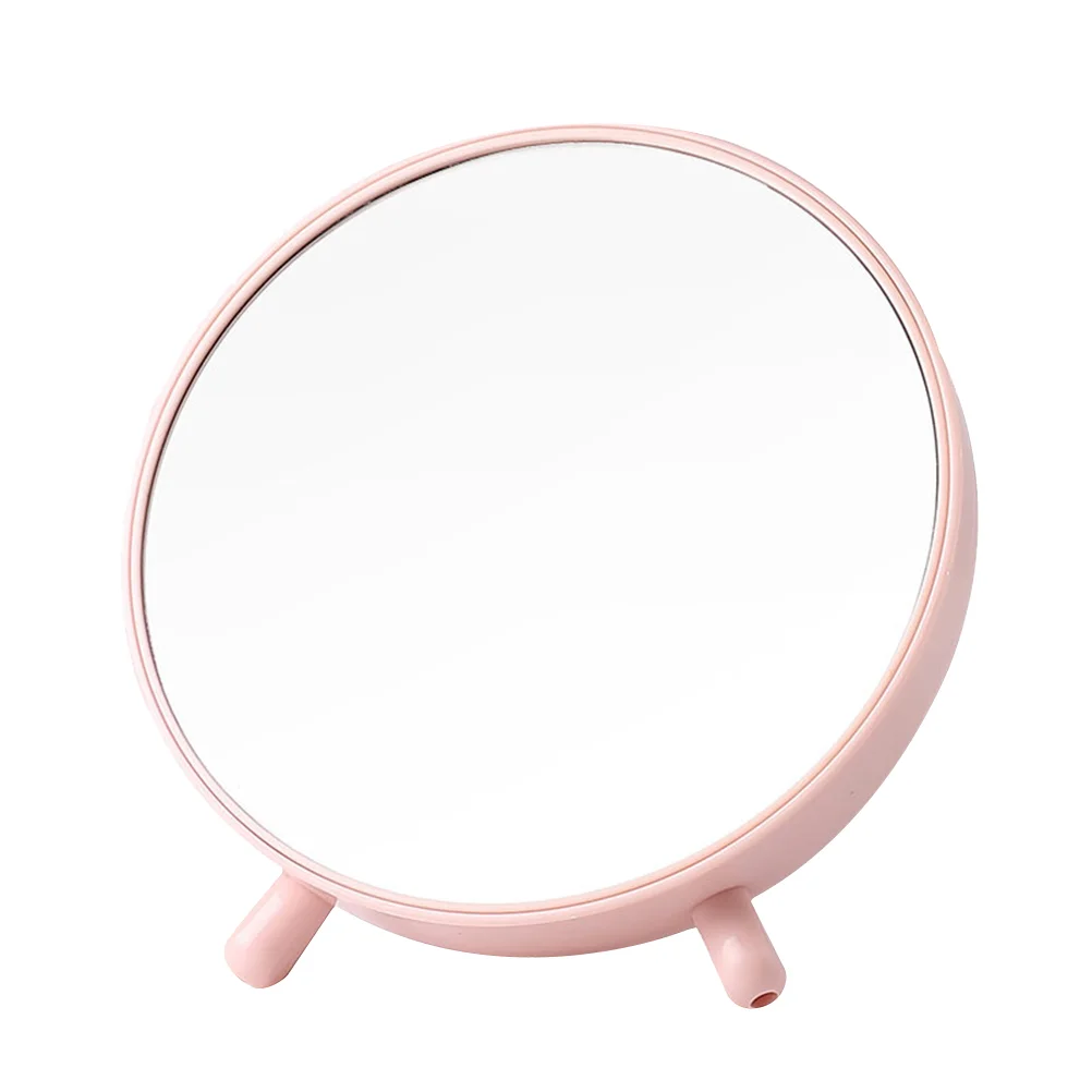 

Nordic Desktop Storage Vanity Mirror Creative Round Desktop Jewelry Sundries Storage Box with Triangle Kickstand (Pink)