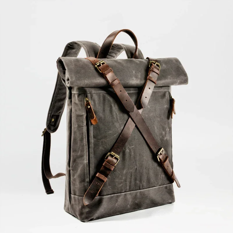 Рюкзак MUCHUAN унисекс из твердой вощеной кожи Холщовый Водонепроницаемый ранец с