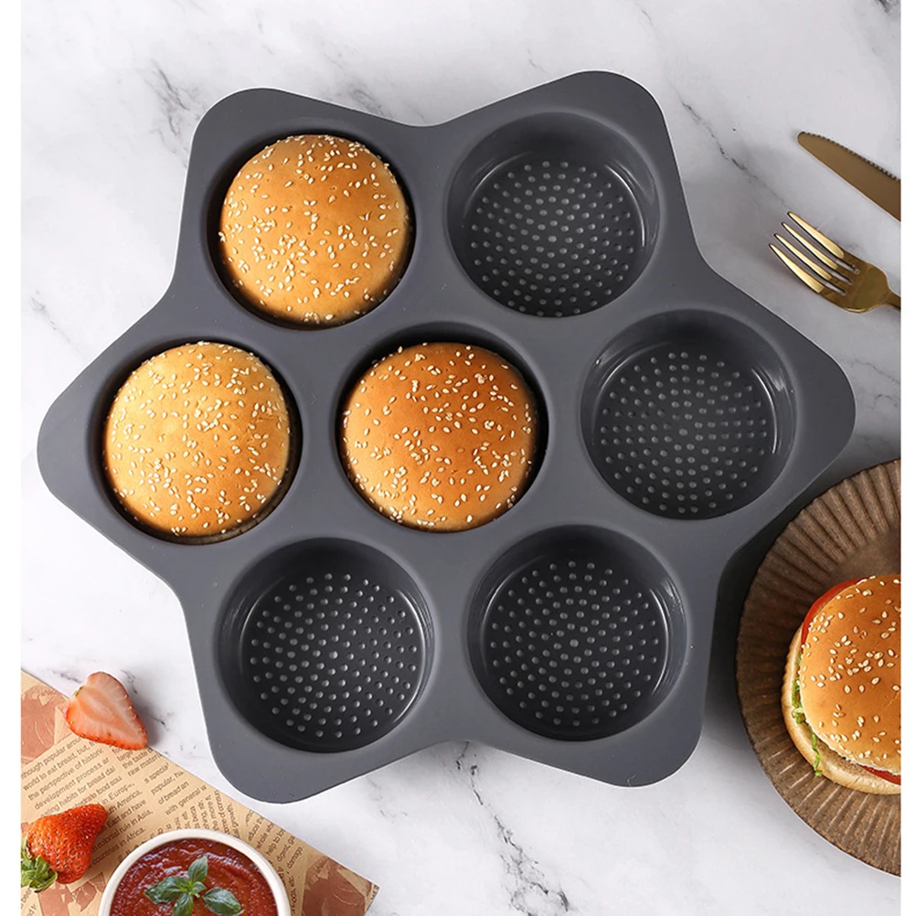 

Hamburger Bun Mold 7 Cavity Loaf Pan Non Stick Baking Pannon-stick Pan Easy to Release Household Silicone Food Baking