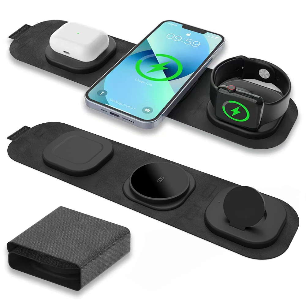 

3 в 1, складное магнитное Беспроводное зарядное устройство для iPhone 13 12Pro Max, дорожные зарядные устройства Macsafe, зарядка для Apple Watch AirPods Pro