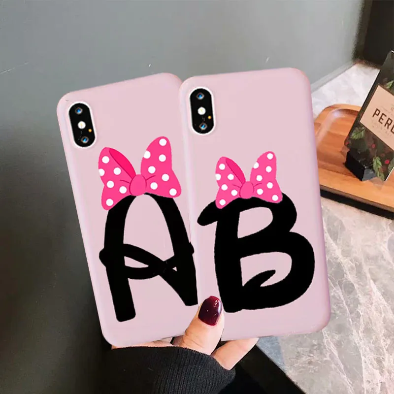 

Letter A B C D Soft Silicone Phone Case for Iphone 11 Pro Max 6s Plus 7 7Plus 8 8Plus XS Max XR Bow-knot Couple Cover Coque