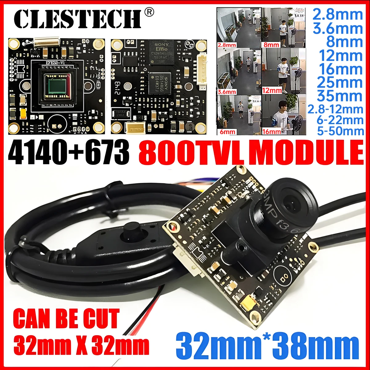 

Clestech 1/3" Sony 4140+673 800TVL CCD HD CCTV камера модуль
