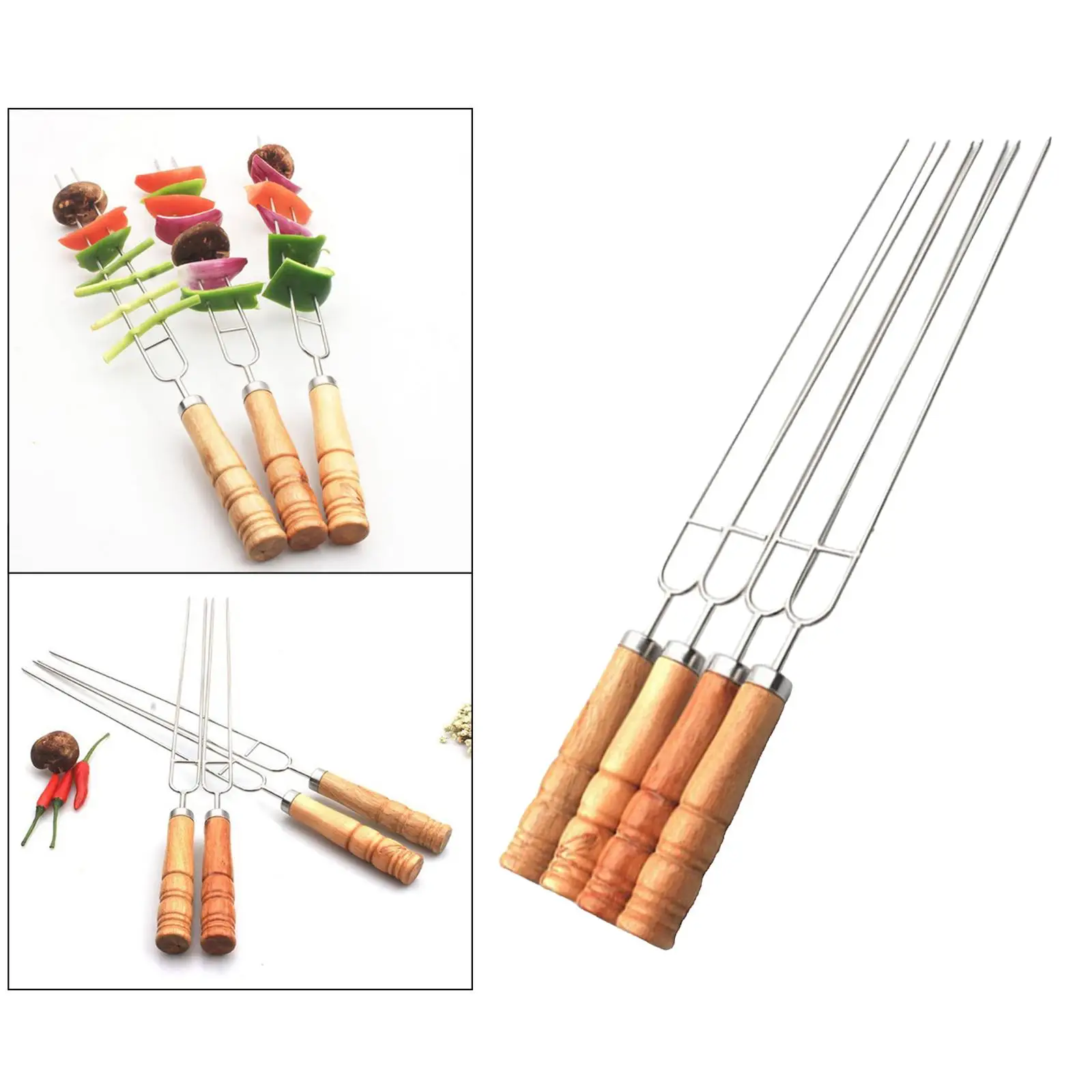 6pcs Barbecue Grill Fork Stainless Steel U-Shaped BBQ Skewer With Anti-scald Wooden Handle Metal Fork Set for Outdoor BBQ Grill 6pcs Barbecue Grill Fork Stainless Steel U-Shaped BBQ Skewer With Anti-scald Wooden Handle Metal Fork Set for Outdoor BBQ Grill