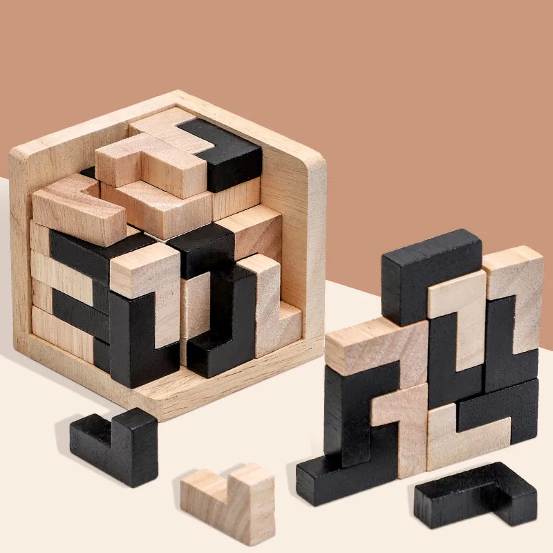 

Children Creative 3D Wooden Cube Puzzle Ming Luban lock Interlocking Educational Toys Early Learning Toy Brain Teaser Kids Gift