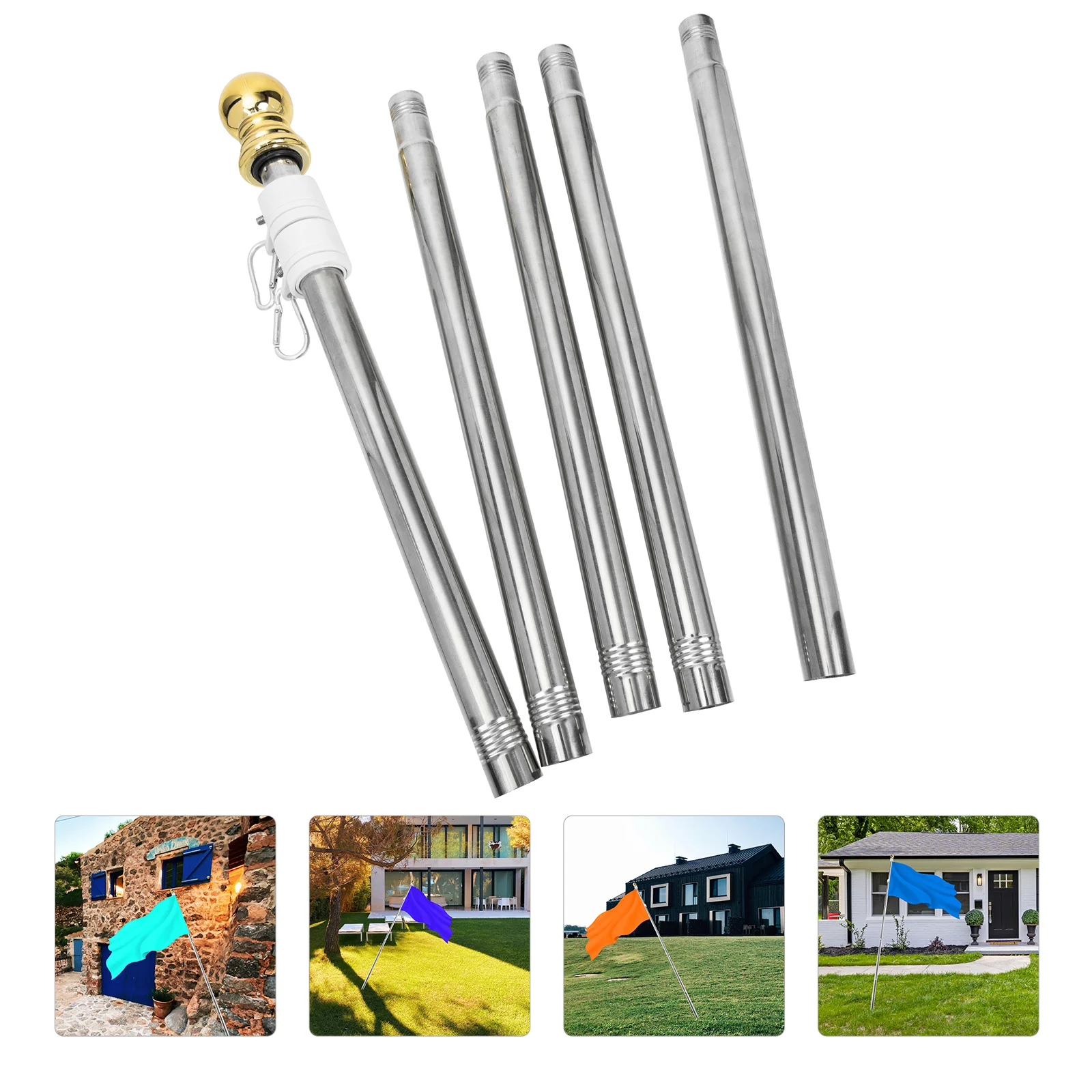 

1 Set of Rotatable Flag Pole Stainless Steel Dechtable Flagpole Kit for Outdoor