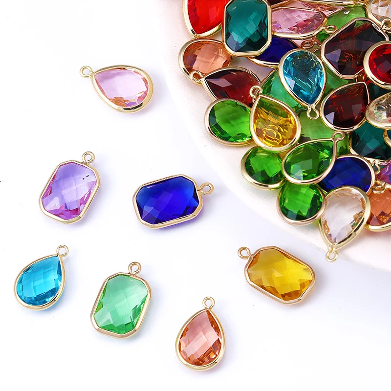 

10Pcs Bronze Multicoloured Square Crystal Glass Pendant DIY Necklace Bracelet Earrings Accessories High Fashion Jewellery Charms