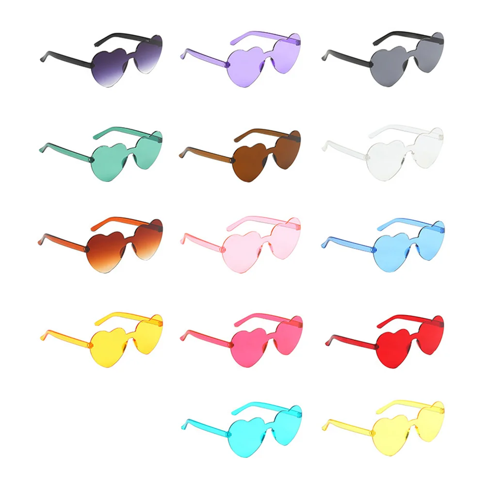 

Sunglasses Heart Frameless Rimless Party Glasses Color Candy Shaped Kids Supplies Eyewear Hawaiian Love Trendy Tropical Beach