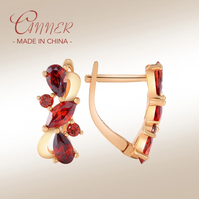 

CANNER Exquisite Red Crystal Earrings For Women Girls 925 Sterling Silver Stud Earring Piercing Fine Jewelry brincos feminino
