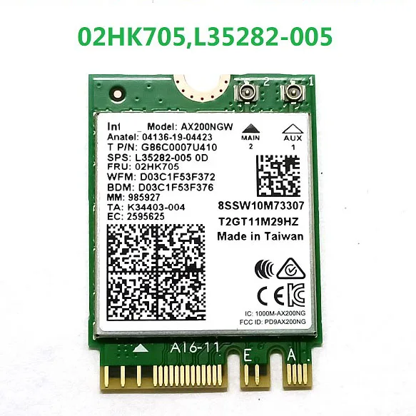 

Int-card WiFi dual band ax200ngw, 2400mbps, for Lenovo Yoga, laptop, P/N 02hk705, sw10m73307
