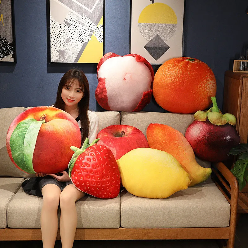 

3D Simulation Fruit And Vegetable Plush Pillow Creative Realistic Strawberry Pineapple Durian Cushion Home Decoration Kids Gift