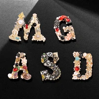 vintage fashion rhinestone pearl letter brooches for women weddings party casual brooch pins gifts