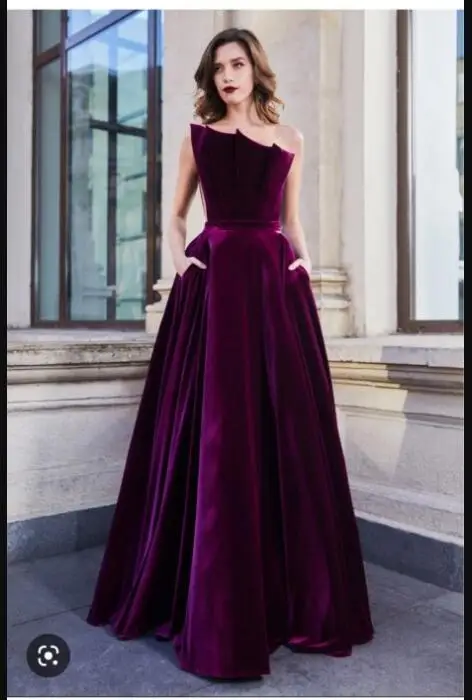 

Verngo Dark Purple Velvet Long Evening Dresses Special Neck Floor Length Simple Formal Party Prom Gowns With Pockets Women