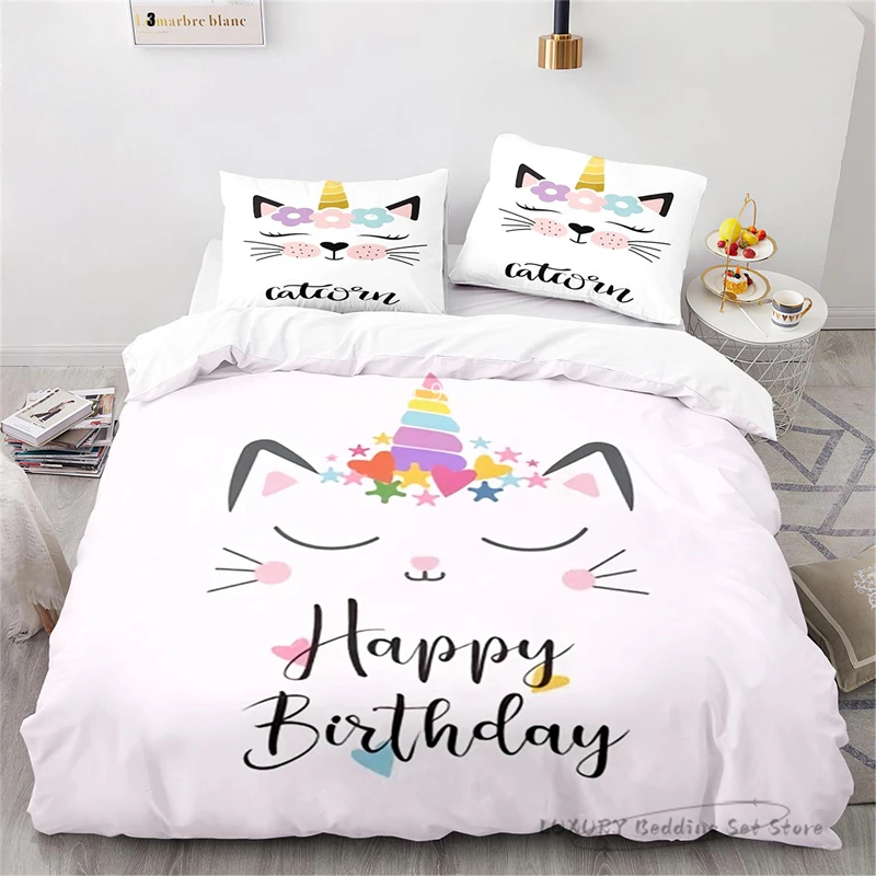 

3pc duvet cover kawaii pink girl happy birthday room decoration Kid and Adult Bedding Set Microfiber Single Double Queen 220x240