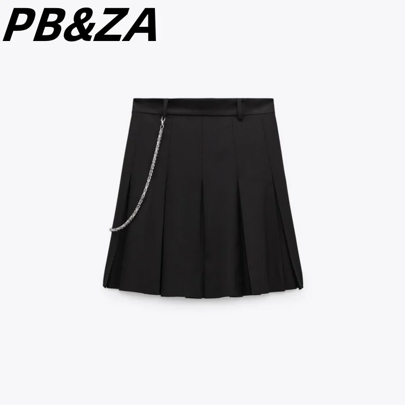 

PB&ZA 2023 Women's New Style Black All-match High Waist Chain Decorated Wide Pleated Skirt Short Skirt 2230535 800