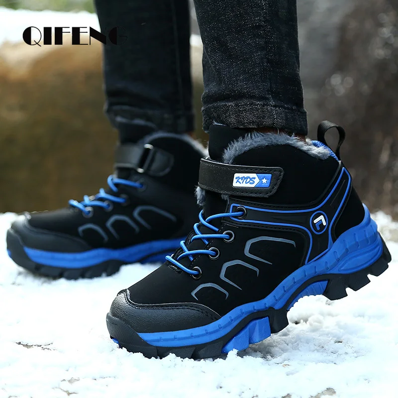 Children Casual Shoes Boys Non-slip Paw Winter Warm Fur Snow Boots Tactical Leather Sneakers Kids Outdoor Footwear Padded Boots