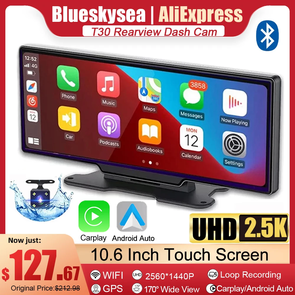 

Автомобильный видеорегистратор Blueskysea, 10,26 дюйма, 2,5 K, 1440P