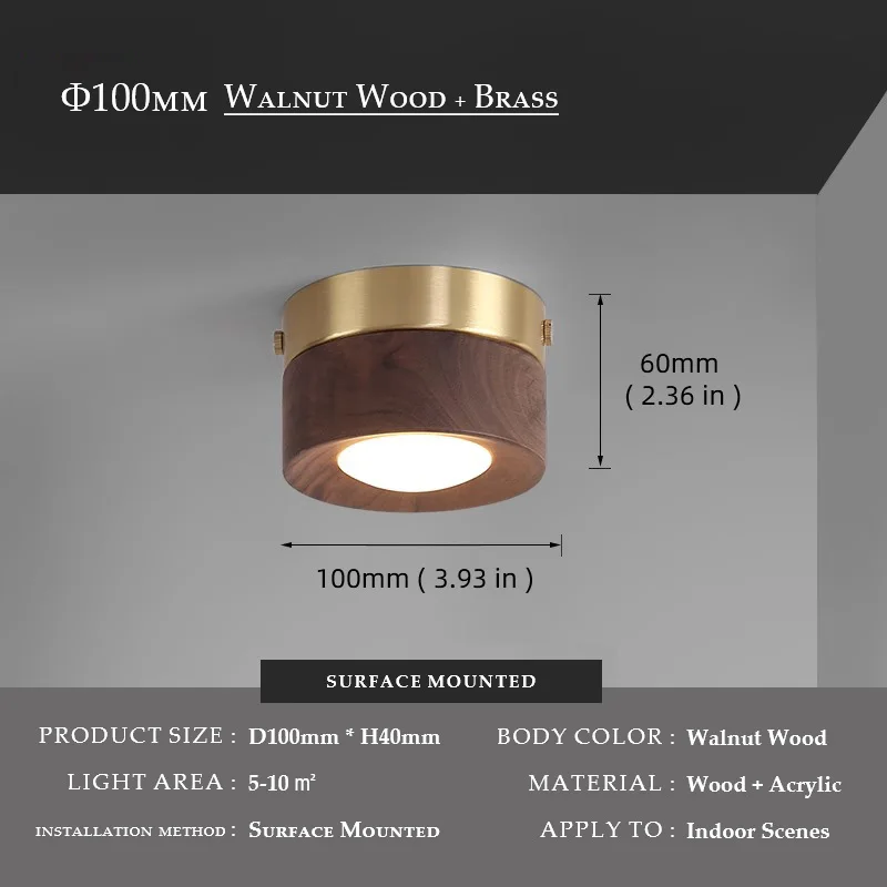 Потолочный светильник из латуни и ореха