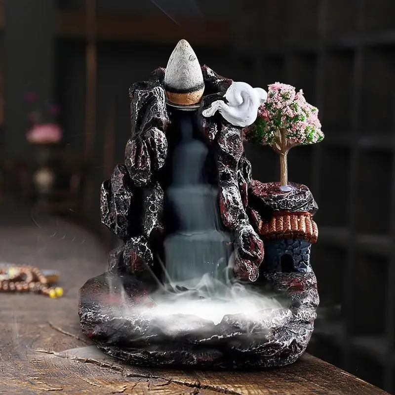 

Small Waterfall Incense Burner Resin Backflow Incense Holder For Incense Cones Buddhist Hall Living Room Decor Desktop Ornaments