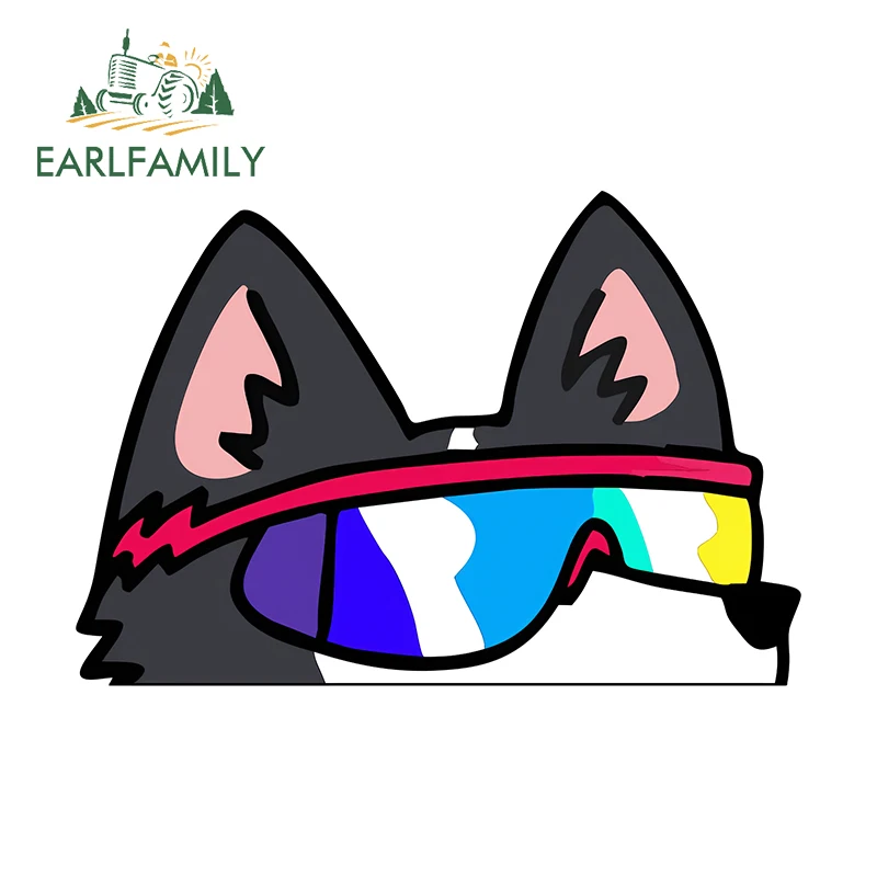 Фото Наклейка на автомобиль EARLFAMILY с изображением хаски, мультяшный персонаж в ярких солнцезащитных очках, стильная очаровательная съемная виниловая наклейка, оригинальное украшение. №1
